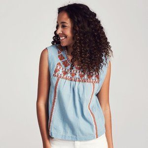 Faherty Molina Embroidered Chambray Top Size M
